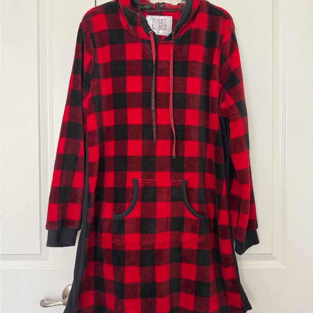 Muk Luks Red and Black Buffalo Plaid Hoodie gown size xl